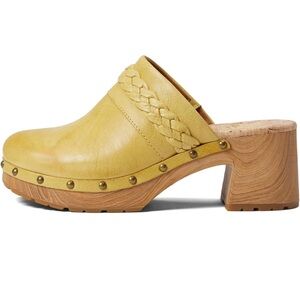 Kork-Ease Tilly Leather and Faux Wood Heeled Braided Clogs Yellow Size 7